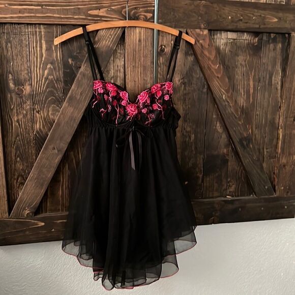 Priva Te Luxuries babydoll embroidered roses lingerie Medium - Picture 6 of 10